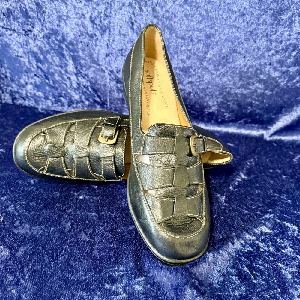 Softspots Aleah Woven Leather Slip On Loafers Black 10W‎ Buckle Shoe Comfort - Picture 9 of 14